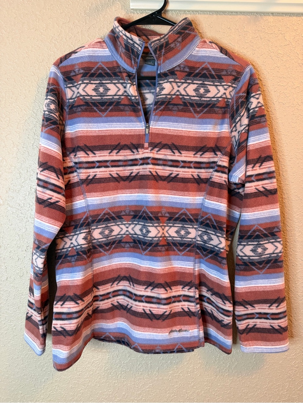 Eddie Bauer Aztec Half-Zip Fleece in Rust, Blue and Cream